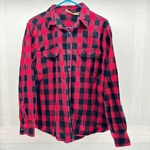 Blue Stream Outdoors Mens Large Red Black Plaid Flannel Long Sleeve Button
